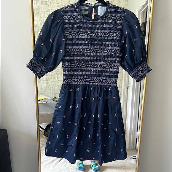 Navy Blue Floral Embroidered Vivi Hill House Home Nap Dress - Picture 7 of 14